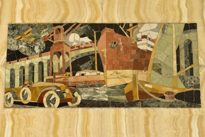 France, Marne, Reims, the Carnegie Library in Art Nouveau style, panels of inlaid stone by decorator Henri Sauvage represent intellectual, manual or physical activities