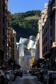 Spain, Basque Country Region, Vizcaya Province, Bilbao, the Guggenheim Museum designed by Frank Gehry at the end of the street Elcano Kalea