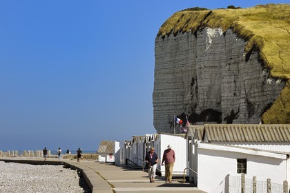 France, Seine-Maritime, Cote d'Albatre (Alabaster Coast), Pays de Caux, Veulettes sur Mer, bungalows of the Camp du Pont Rouge on the beach