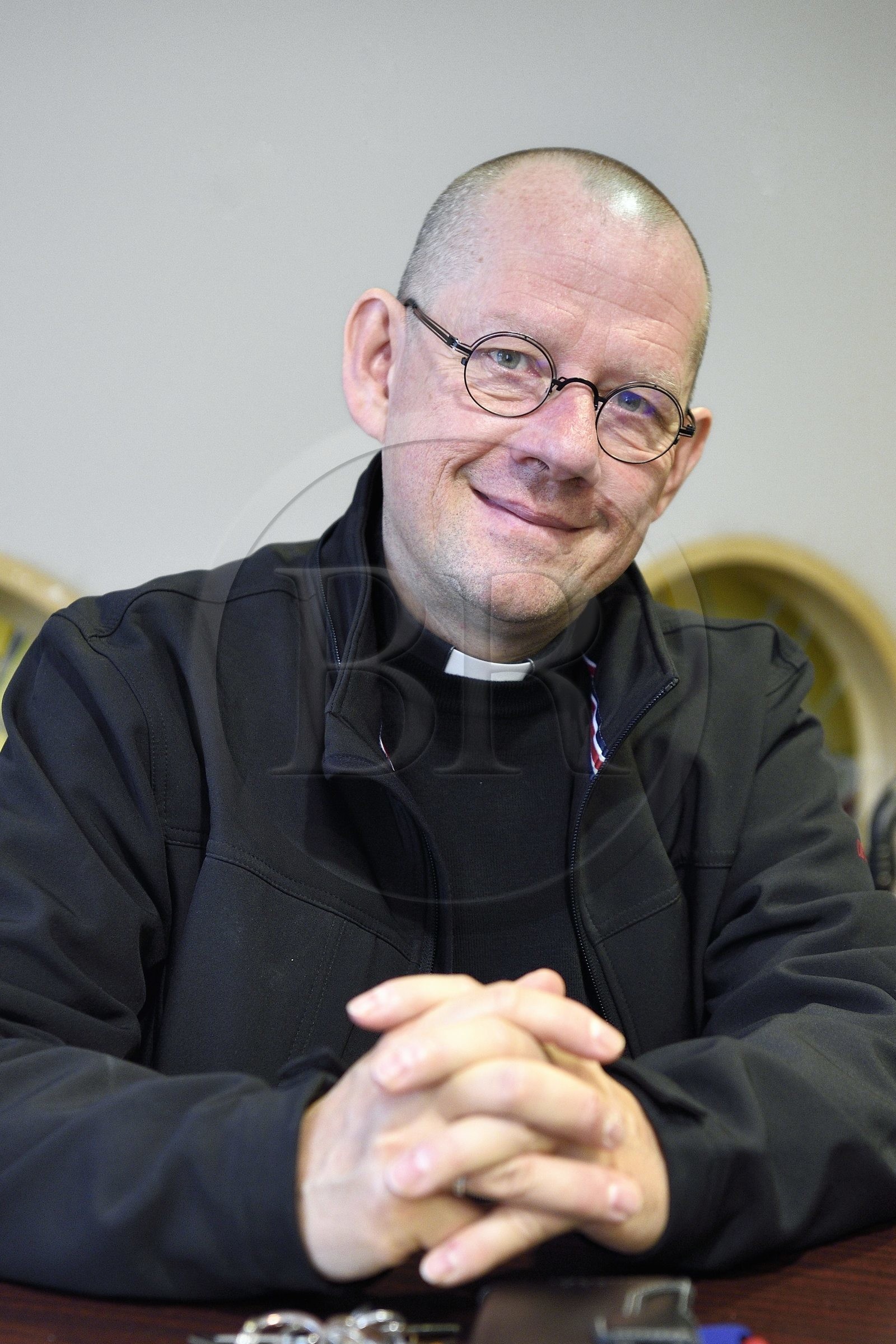 France, Bas-Rhin (67), Mont Saint-Odile, abbaye de Hohenbourg encore appelée couvent du Mont-Sainte-Odile, le père Christophe Schwalbach recteur du sanctuaire