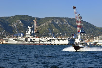 France, Var, Toulon, the naval base (Arsenal), the Charles de Gaulle nuclear-powered aircraft carrier on mid-life renovation