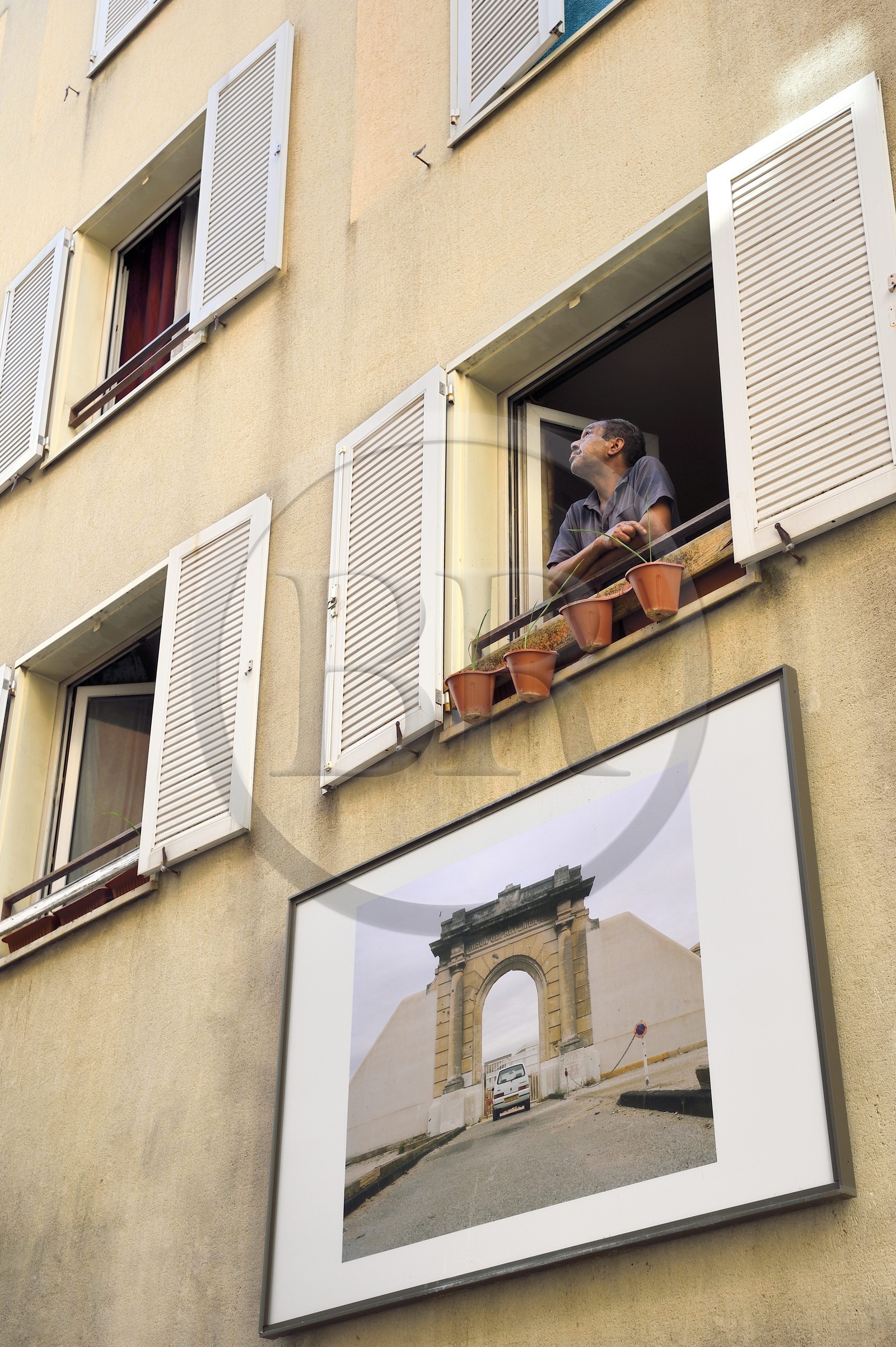France, Var (83), Toulon, quartier du petit Chicago à l'angle rue Chevalier-Paul et rue Pierre Semard alias la rue des Arts, exposition de photographies de Daragh Soden dans la rue