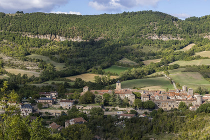 France, Aveyron, Causses and the Cévennes, cultural landscape of Mediterranean agro-pastoralism, listed as World Heritage by UNESCO, Sainte-Eulalie-de-Cernon on the road to Santiago de Compostela