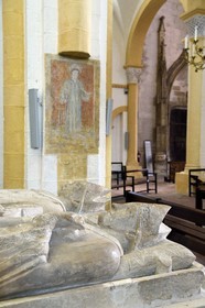 France, Allier (03), former province of Bourbonnais, Souvigny, the cluniac priory church of Saints Peter and Paul (prieuré Saint-Pierre-et-Saint-Paul), ducal necropolis of the Dukes of Bourbon, recumbent statues of two illustrious abbots of Cluny who became Saint Mayeul and Saint Odilon