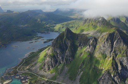 Norway, Nordland County, Lofoten Islands, Vestvagoy island (aerial view)