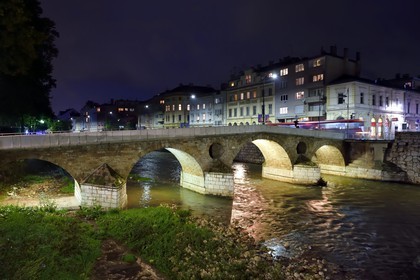 Bosnia and Herzegovina, Sarajevo, the Latin bridge (Latinska cuprija) over the Miljacka River