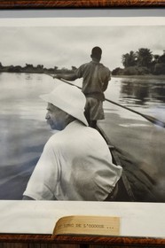 France, Haut Rhin, Kaysersberg, native house and museum of Doctor Albert Schweitzer, Albert Schweitzer in a pirogue in Gabon