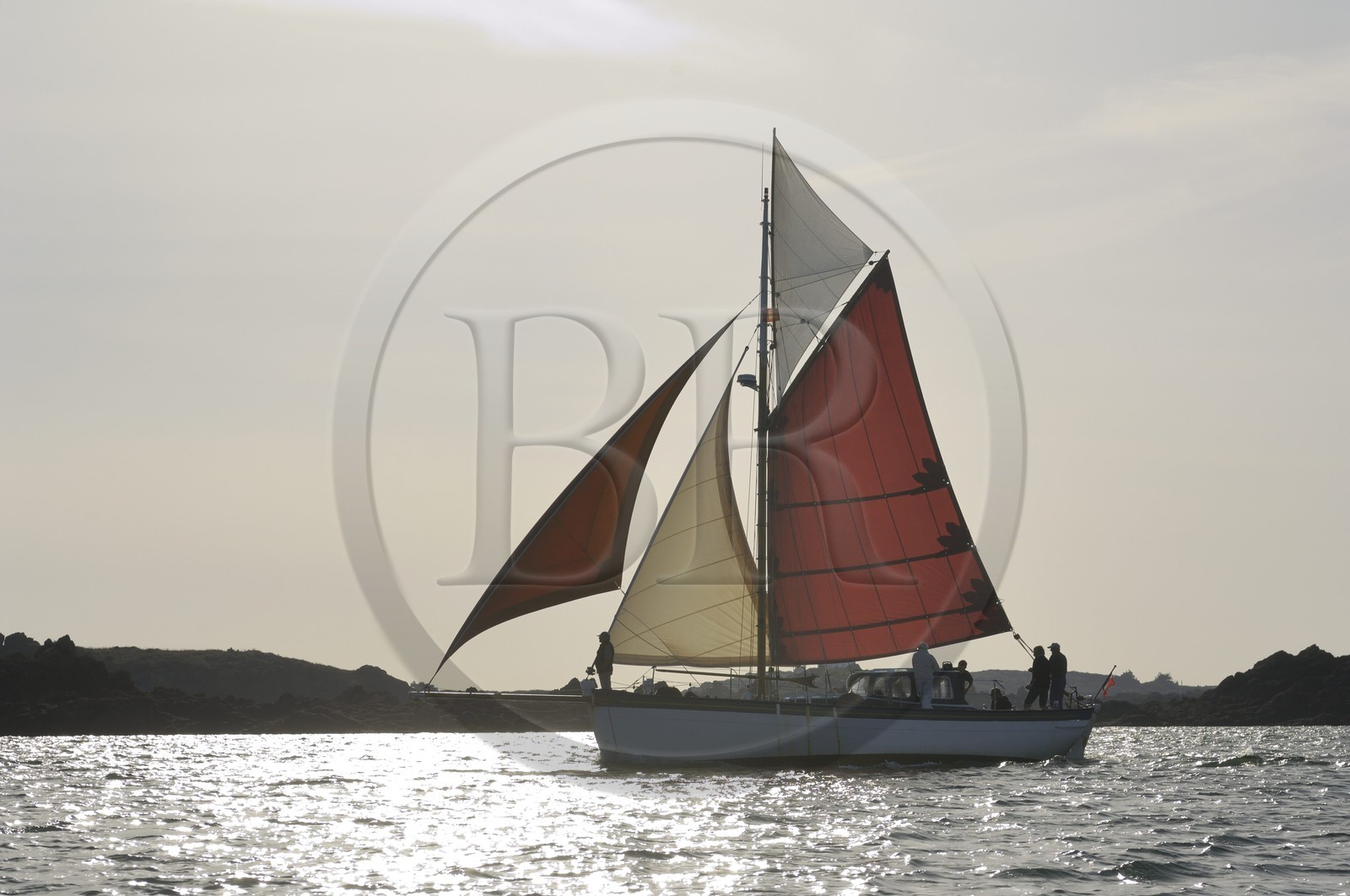 France, Manche (50), archipel des îles Chausey, le Courrier des Iles dessiné par le peintre de la marine Marin Marie