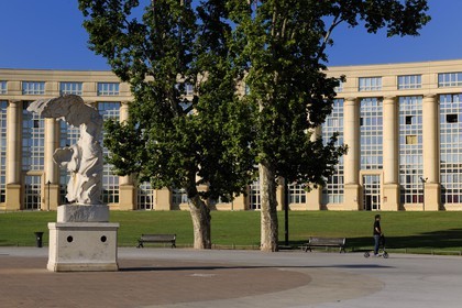 France, Herault, Montpellier, Antigone District, Esplanade de l'Europe by the architect Ricardo Bofill and the replica of the Winged Victory of Samothrace also called the Nike of Samothrace