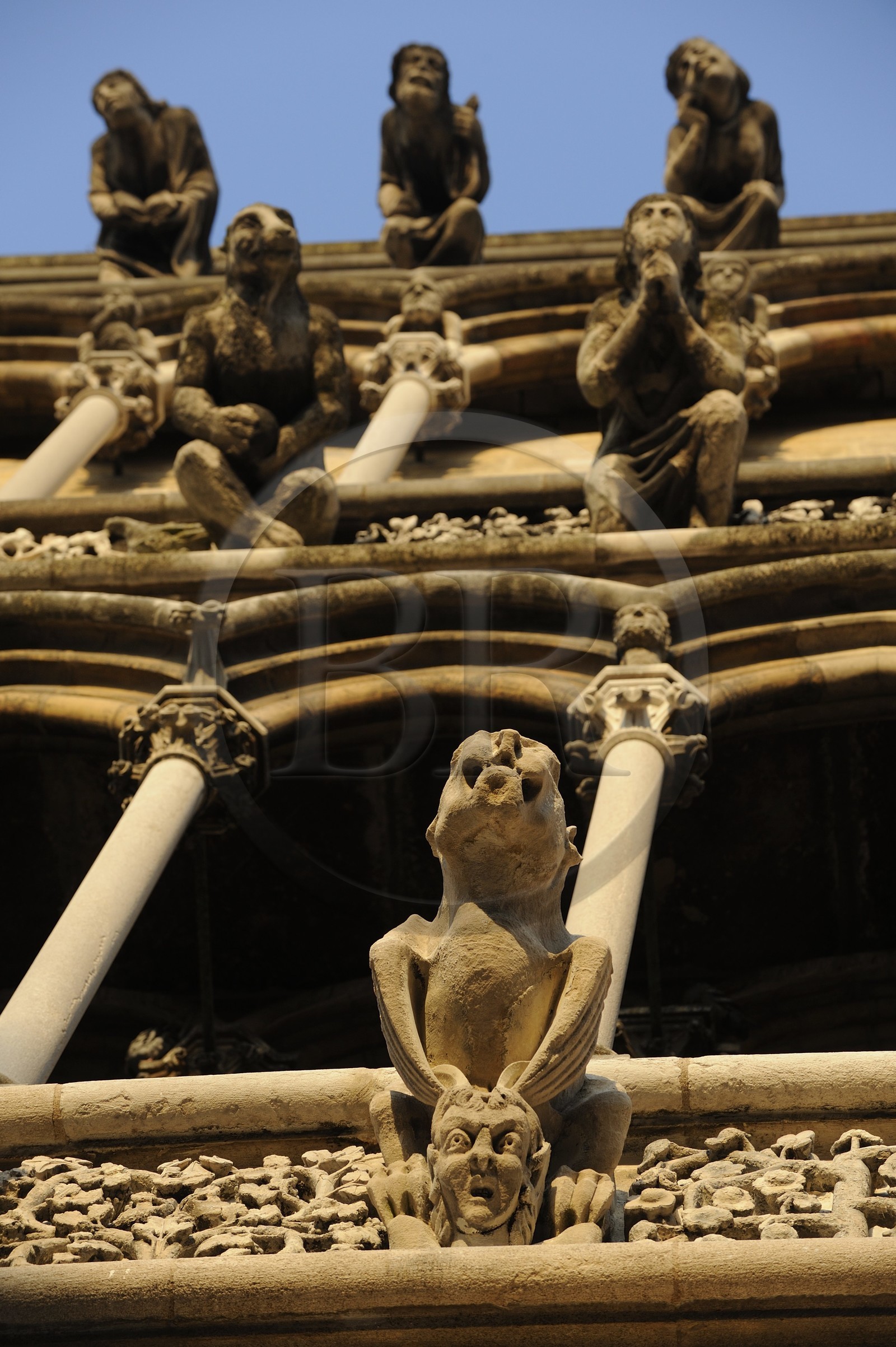 France, Côte d'Or (21), Dijon, l'église Notre-Dame (1230-1250), triple rangées de fausses gargouilles en façade