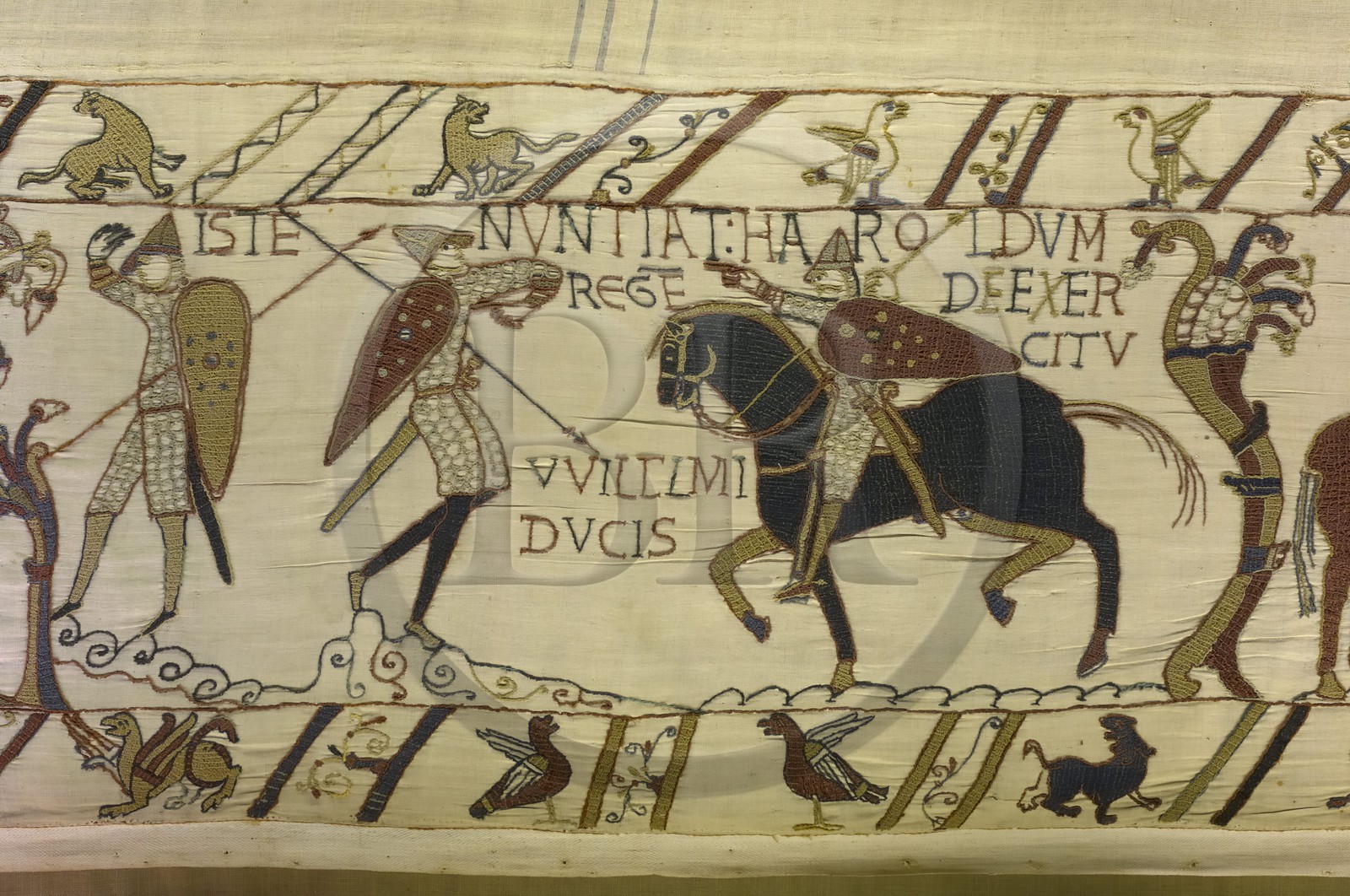 France, Calvados (14), Bayeux, musée de la tapisserie, tapisserie de Bayeux, la tapisserie dite de la Reine Mathilde classée Mémoire du monde par l'UNESCO qui raconte l'invasion de l'angleterre par Guillaume Le Conquérant