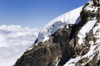 Switzerland, Canton of Bern, Bernese Oberland, Jungfrau Aletsch Bietschhorn (3 454 m) called the Top of Europe, listed as World Heritage by UNESCO, glacier on the Nollen route on the Mönch mountain seen from the Sphinx observatory