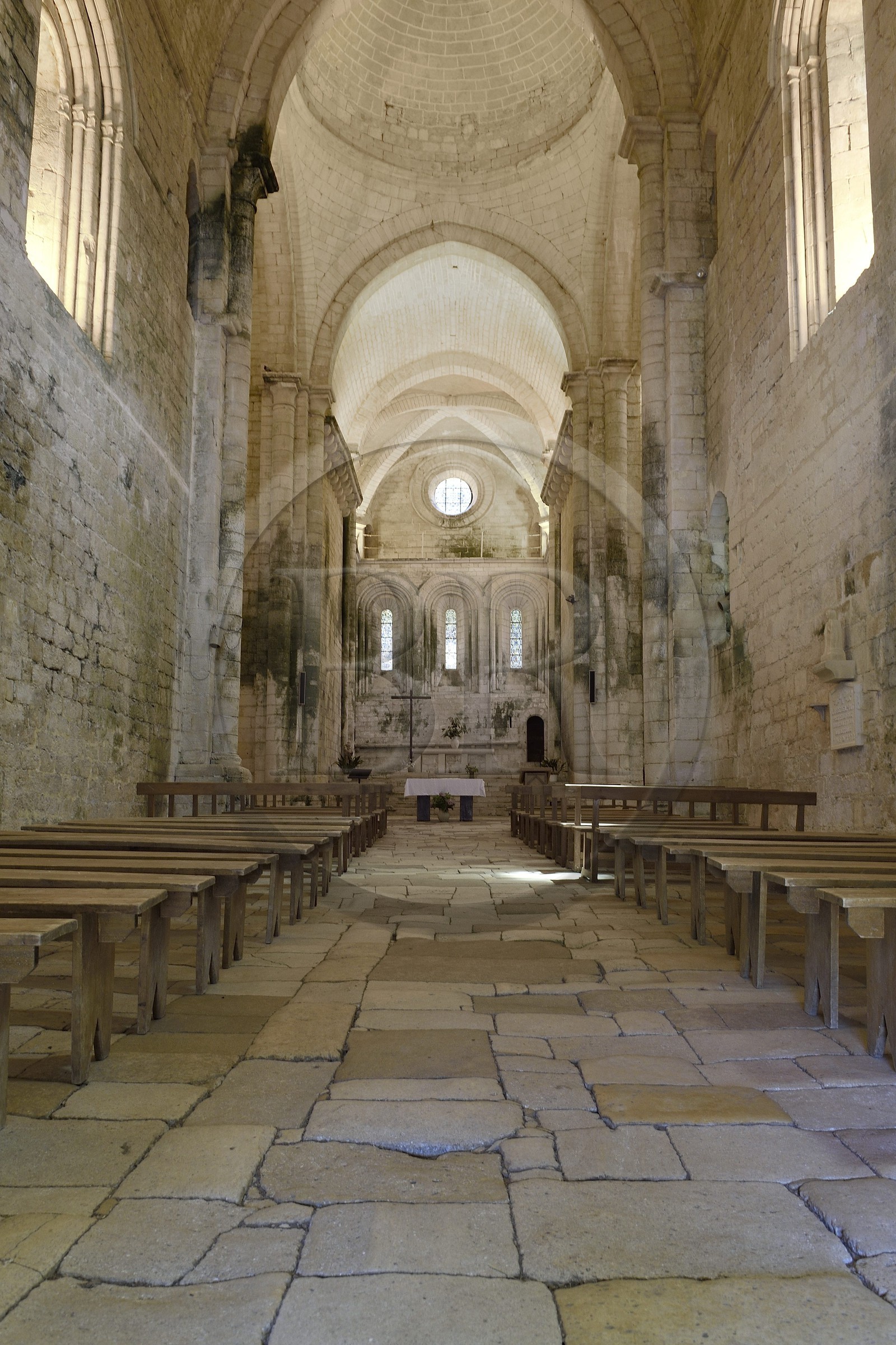 France, Dordogne (24), Périgord Noir, Saint-Amand-de-Coly, labellisé Les Plus Beaux Villages de France, l'abbaye de Saint-Amand-de-Coly, nef de l'église abbatiale