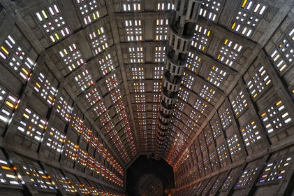 France, Seine-Maritime (76), Le Havre, Centre-ville reconstruit du Havre par Auguste Perret classé Patrimoine Mondial de l'UNESCO, Eglise Saint-Joseph, la tour-clocher vue du sommet