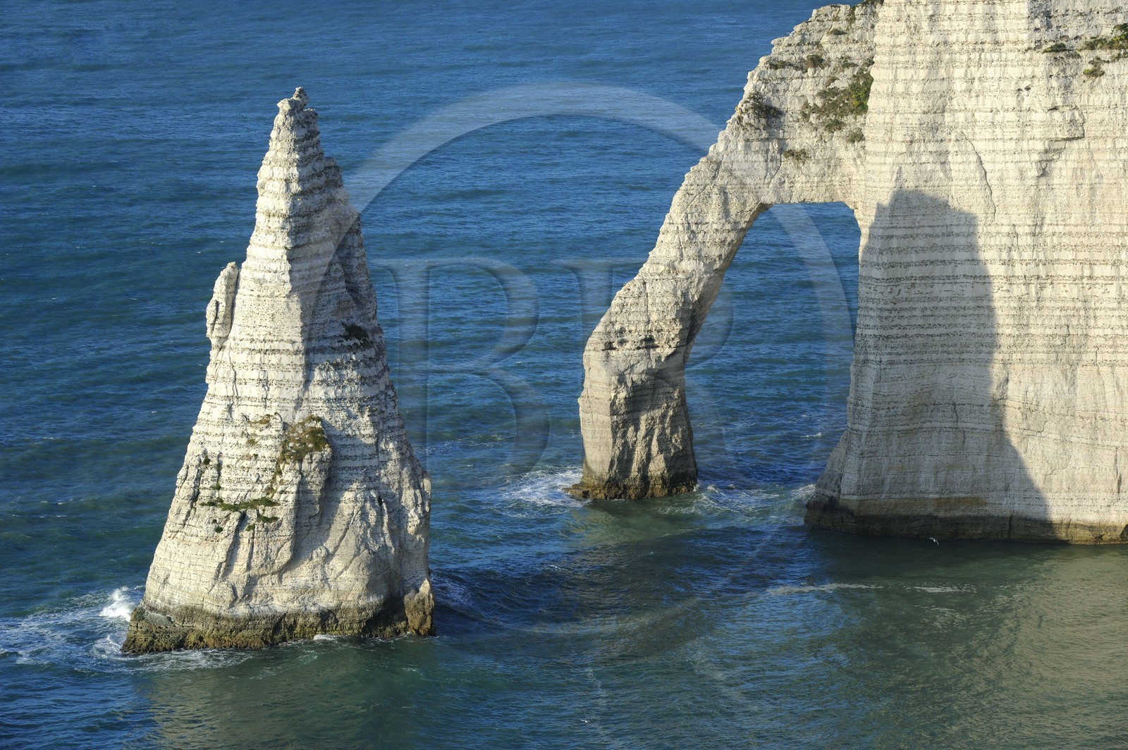 France, Seine-Maritime (76), Pays de Caux, Côte d'Albâtre, Etretat, la falaise d'Aval et l'Aiguille Creuse