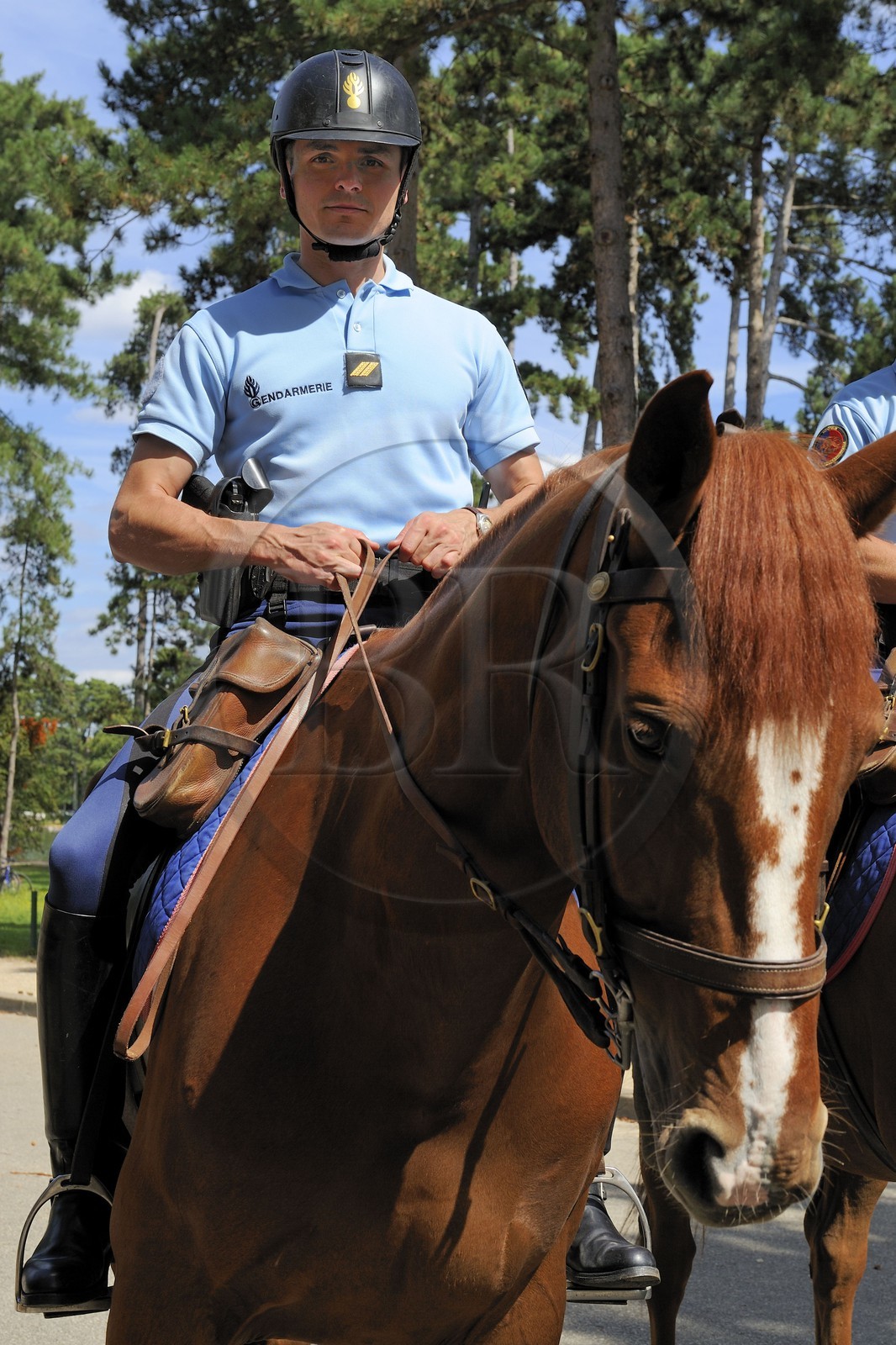 France, Paris (75), Gardes républicains à cheval patrouillant dans le Bois de Boulogne