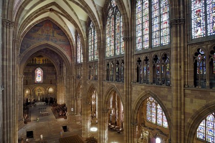 France, Bas Rhin, Strasbourg, old town listed as World Heritage by UNESCO, Notre Dame Cathedral, the Romanesque choir and Gothic nave with its triforium