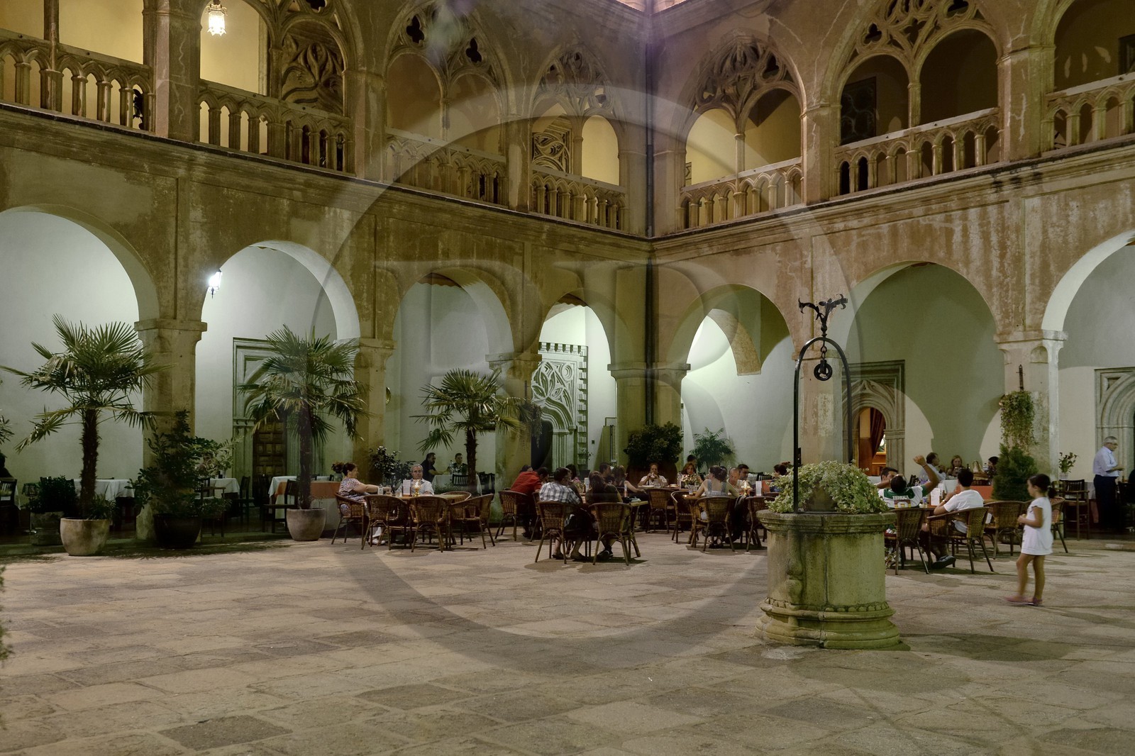 Spain, Extremadura, Guadalupe, Royal Monastery of Santa Maria de Guadalupe listed as World Heritage by UNESCO, the Gothic cloister that serves as the monastery hotel
