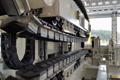 Norvège, comté d'Ostfold, Halden, navire cablier Nexans Aurora, cabestan à cables sous-marins haute capacité pour la pose en eau profonde