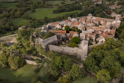 France, Aveyron, Causses and the Cévennes, cultural landscape of Mediterranean agro-pastoralism, listed as World Heritage by UNESCO, La Couvertoirade, labelled Les Plus Beaux Villages de France (The Most Beautiful Villages of France), fortified village on the Larzac plateau (aerial view)
