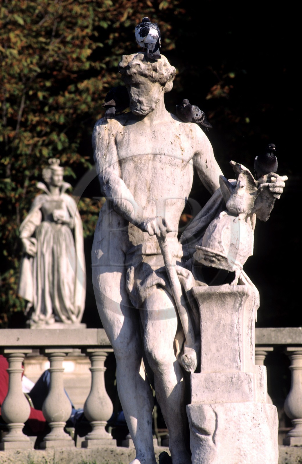 France, Paris (75), jardin du Luxembourg, une des nombreuses statues qui ornent le jardin