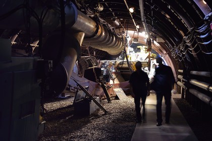 France, Moselle, Petite Rosselle, carreau Wendel museum, bottom of the mine reconstruction, coal digging gallery, roadheading machine (Alpine Miner 100) that cuts the coal, evacuates it, puts in the tunnel supports, removes dust and serves as a working floor surface