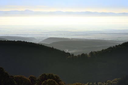 France, Haut Rhin, Wasserbourg, massif of the Vosges bordering the plain of Alsace on the Petit Ballon mountain, the Black Forest in the background
