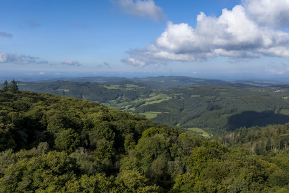 France, Saone et Loire, regional natural park of Morvan, Saint Leger sous Beuvray, Mount Beuvray on which the Bibracte oppidum is located, the valleys in the Nièvre to the south (aerial view)