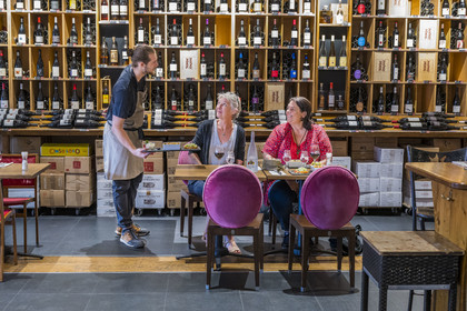 France, Herault, Montpellier, Port Marianne district, around the Bassin Jacques Coeur, wine tasting bar and restaurant Le Trinque-Fougasse