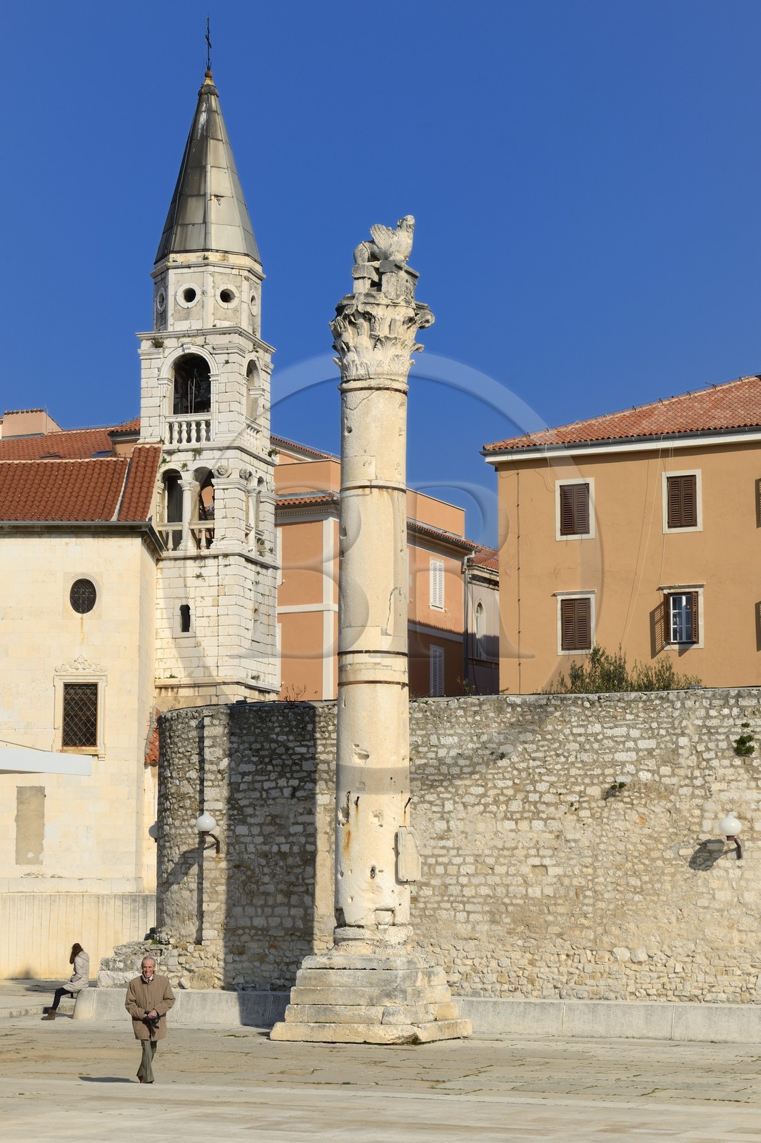 Croatie, Dalmatie, côte dalmate, Zadar, le forum romain, la colonne de la honte servait à y attacher voleurs et femmes adultères