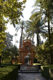 Spain, Andalusia, Seville, the Alcazar of Seville (Reales Alcazares de Sevilla), listed as World Heritage by UNESCO, garden of the Dames (jardin de las Damas), fountain of Neptune
