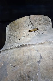 France, Corse du Sud, Sartene, corsican Museum of Prehistory and Archaeology, Stette (Barbaggio), large jar with cardial repair holes (5th millennium BC)