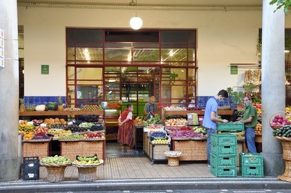Portugal, Madeira Island, Funchal, the covered market Mercado dos Lavradores, fruits and vegetables stall
