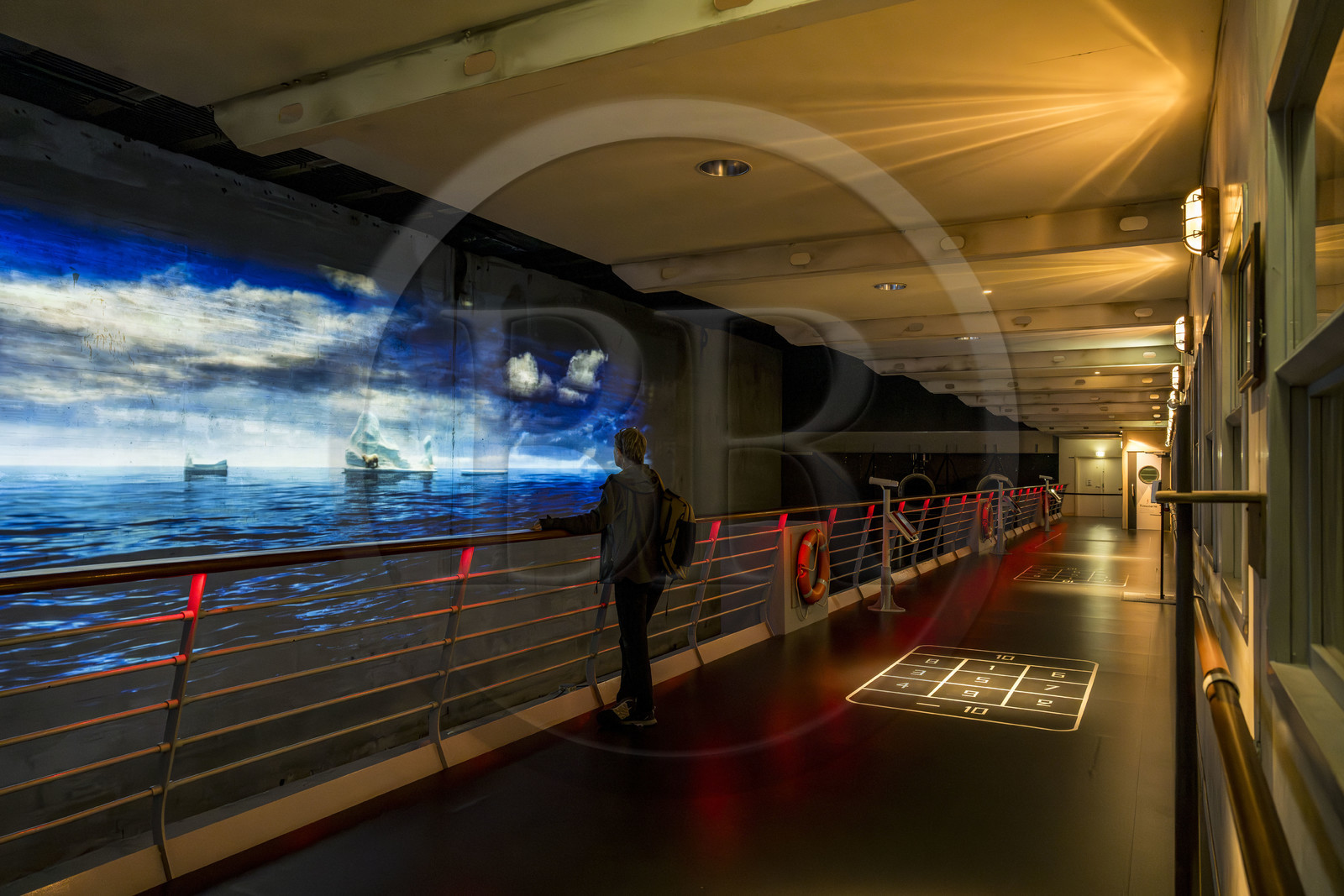 France, Loire Atlantique, Saint Nazaire, Escal'Atlantic in the former German submarine base brings the world of transatlantics back to life, the promenade bridge