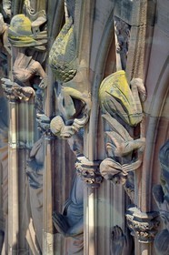 France, Bas Rhin, Strasbourg, old town listed as World Heritage by UNESCO, Notre Dame Cathedral, the western facade, the gallery of the apostles, deformed and chimerical beings on the columns between the apostles