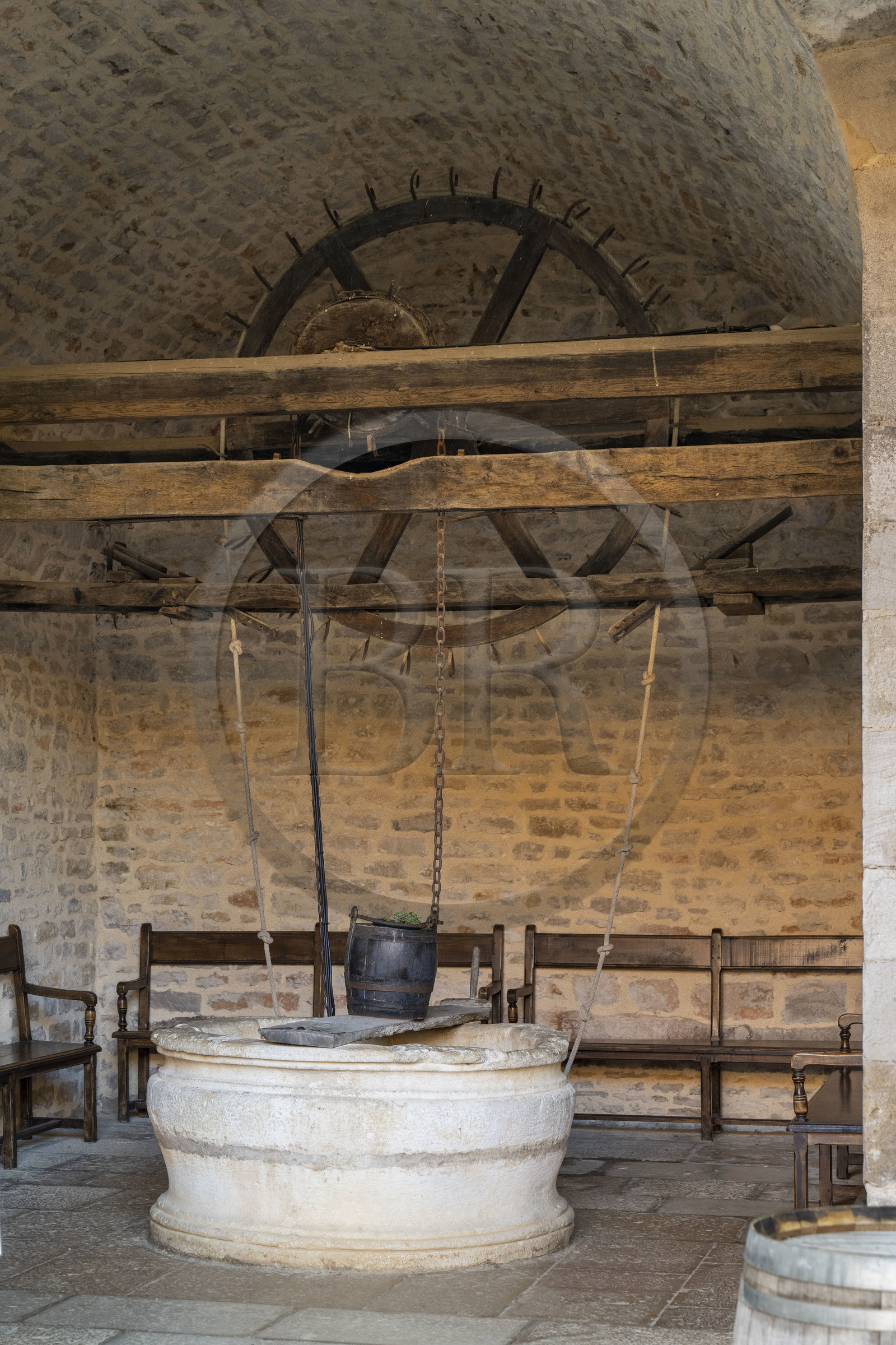 France, Côte-d'Or (21), Paysage culturel des climats de Bourgogne classés Patrimoine Mondial de l'UNESCO, Route des Grands Crus, vignoble de la Côte de Nuits, Vougeot, le Chateau du Clos de Vougeot, le puit du XIIe siècle