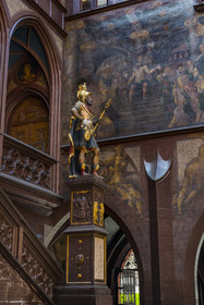Switzerland, Basel, Marktplatz, City hall (Rathaus), statue of Lucius Munatius Plancus