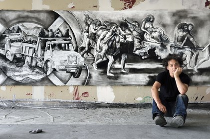 France, Val-de-Marne (94), Yvry-sur-Seine, Atelier de Fred Kleinberg, travail pour l'exposition Odyssée