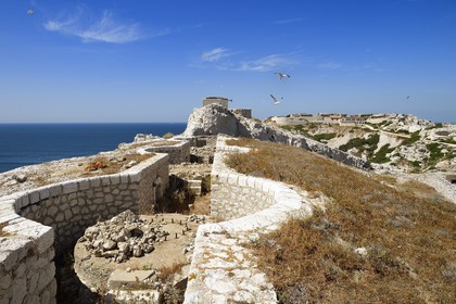 France, Bouches-du-Rhône (13), Marseille, Parc National des Calanques, Archipel des Iles du Frioul, Ile de Pomègues, batterie française du sémaphore (1880-1883)