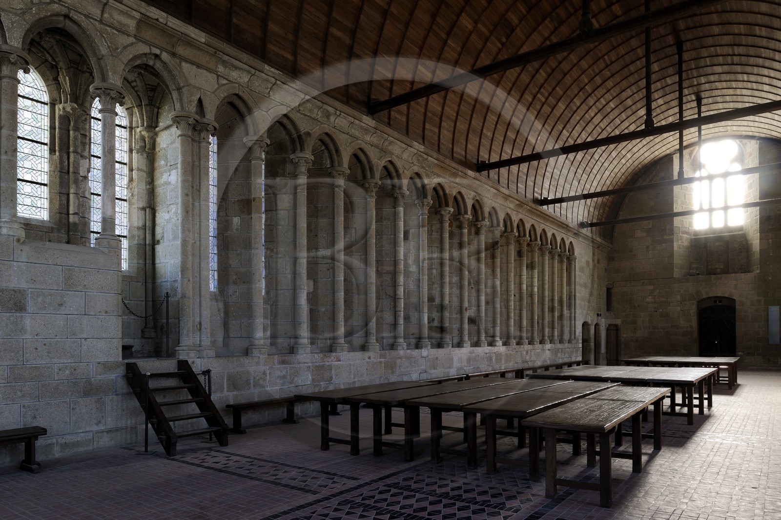 France, Manche (50), l'abbaye du Mont-Saint-Michel, classé Patrimoine Mondial de l'UNESCO, la Merveille, le réfectoire des moines