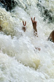 Canada, Quebec Province, La Verendrye Wildlife Reserve, the Ottawa River, relaxing in the waterfall