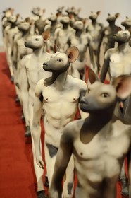 South Africa, Gauteng Province, Johannesburg, Braamfontein district, Stevenson contemporary art gallery, Infantry with beast (2008-10) artwork by south-african artist Jane Alexander