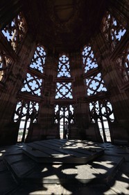 France, Bas Rhin, Strasbourg, old town listed as World Heritage by UNESCO, Notre Dame Cathedral, view from the inside of the arrow from the top of the octagonal tower (level 100m), it is equipped with eight external stairs hidden in this stone lace with a eight-sided pyramid complex design