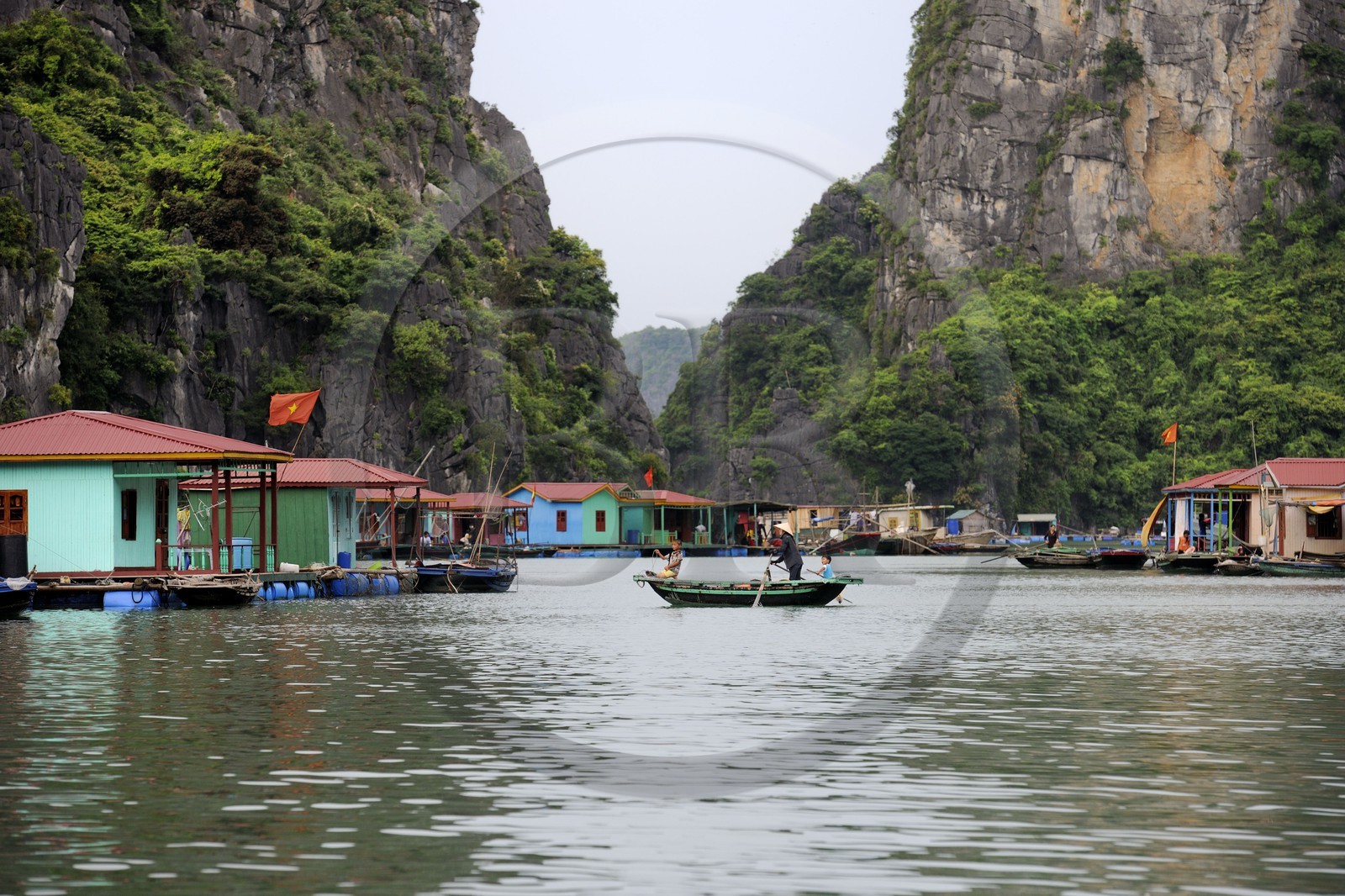 Vietnam, province de Quang Ninh, la Baie d'Halong classée Patrimoine Mondial de l'UNESCO, village flottant de pêcheurs de Vong Vieng