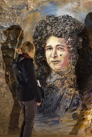 France, Haut-Rhin (68), Neuf-Brisach, Musée d'Art Urbain et de Street Art (MAUSA) hébergé dans une ancienne casemate de la citadelle de Vauban classée Patrimoine Mondial de l'UNESCO, portrait de Sébastien le Prestre de Vauban de Christian Guémy alias C215