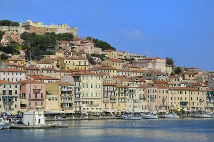 Italy, Tuscany, Elba Island, Portoferraio overlooked by the Medici fortifications