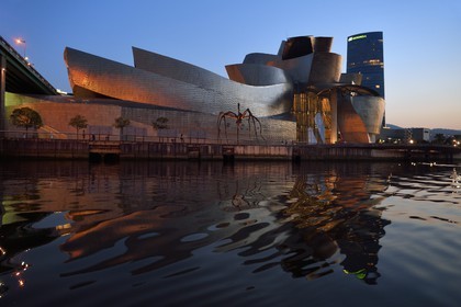 Spain, Basque Country, Biscay Province, Bilbao, the Guggenheim Museum designed by Frank Gehry and the Iberdrola Tower