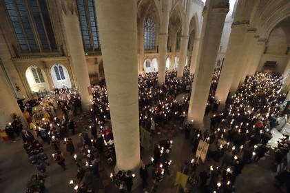 France, Meurthe-et-Moselle, Saint Nicolas de Port, Basilica of Saint Nicolas, torchlight procession which has been celebrated since 1245 on the occasion of Saint Nicholas