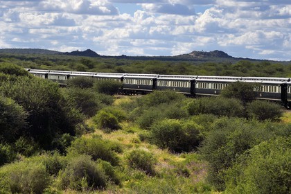 Namibie, région de Otjozondjupa, le train Shongololo express traversant le bush namibien