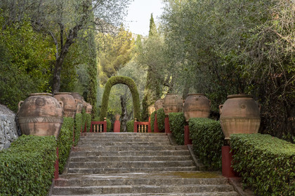 France, Alpes-Maritimes, Menton, Domaine des Colombieres, one of the many small structures that inhabit the park designed and created by Ferdinand Bac